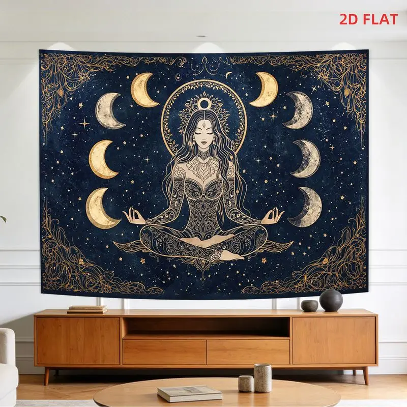 VIKAMA Moon Phase Meditation Goddess Tapestry, Bohemian Feminine Celestial Mystical Wall Hanging, Home Decor Backdrop