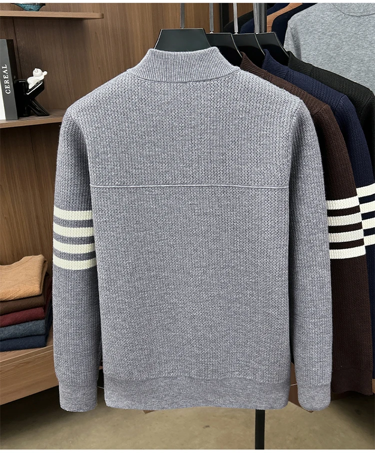 Hochwertige Reißverschluss Kragen Pullover Männer Neue Trend Persönlichkeit Streifen Zipper Herbst Winter Komfort Warm Stricken Sweater – Detail 7
