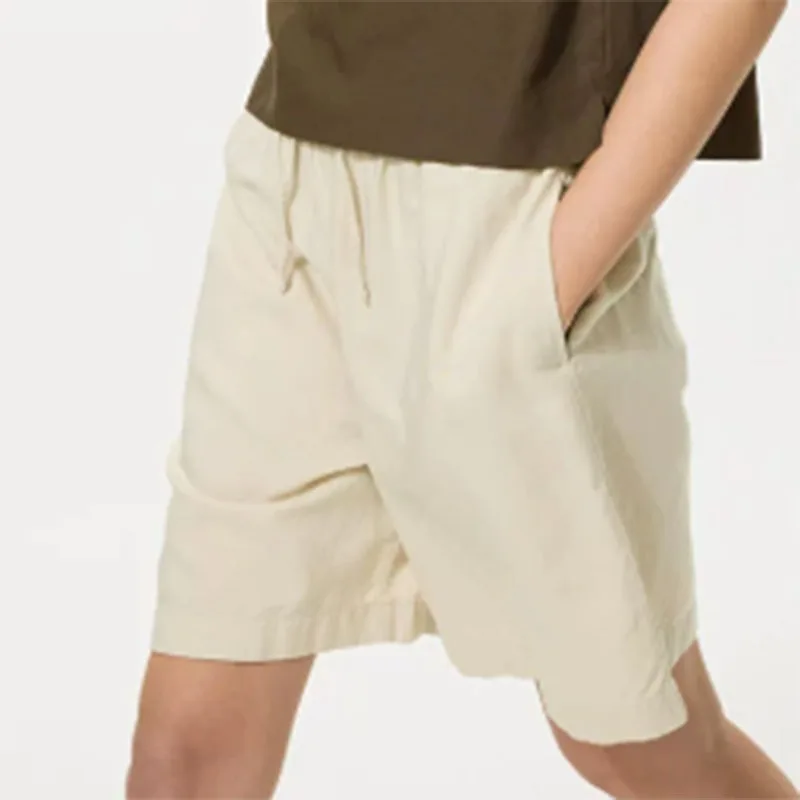Women Casual Shorts Linen Blend Drawstring Design Side Pockets Straight Loose Solid Color Simple Comfortable Versatile Shorts