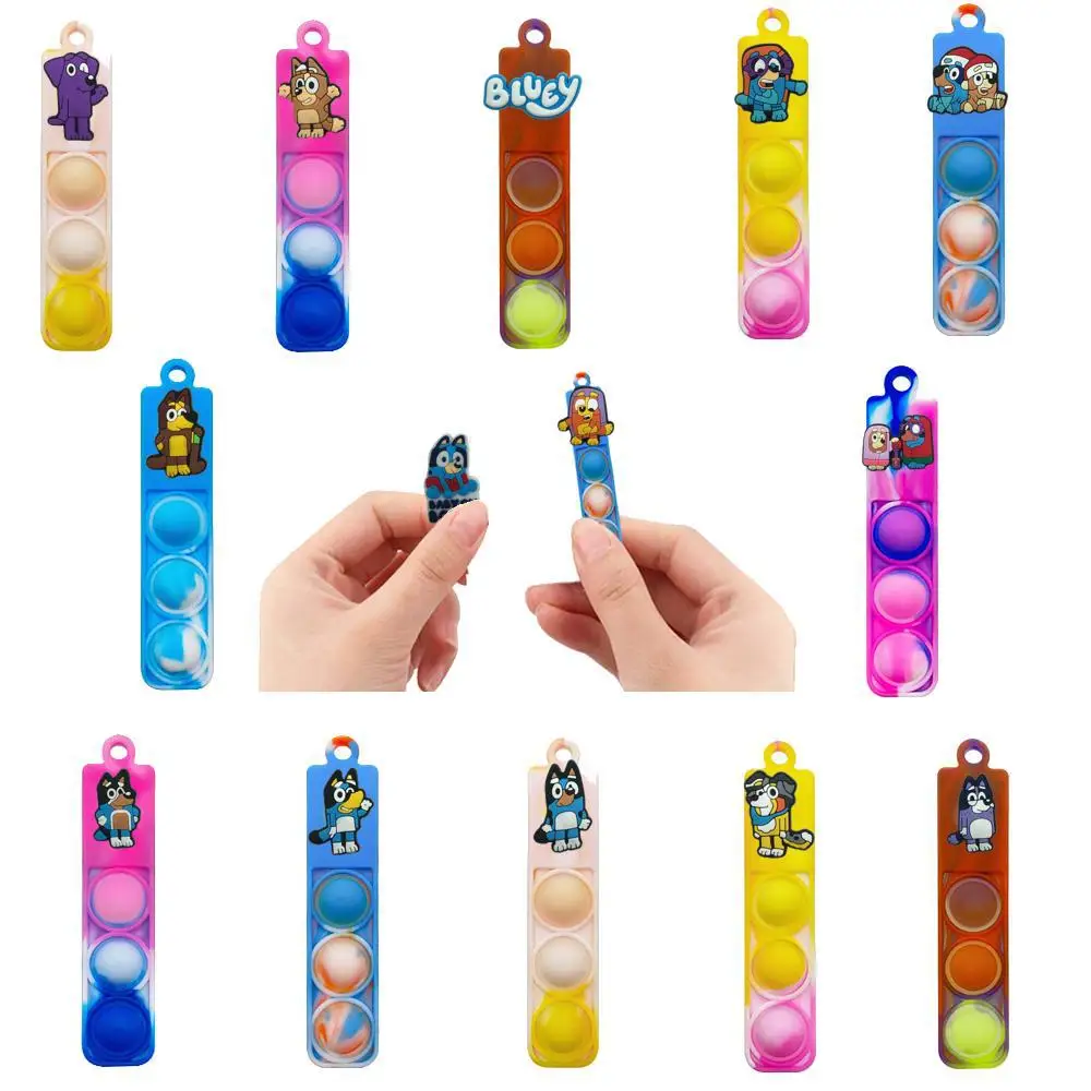 Bluey Series Key Chain Round Long Bubble Pendant Silicone Color Decompression Pendant Bluey Keychain Stress Relieving Toys