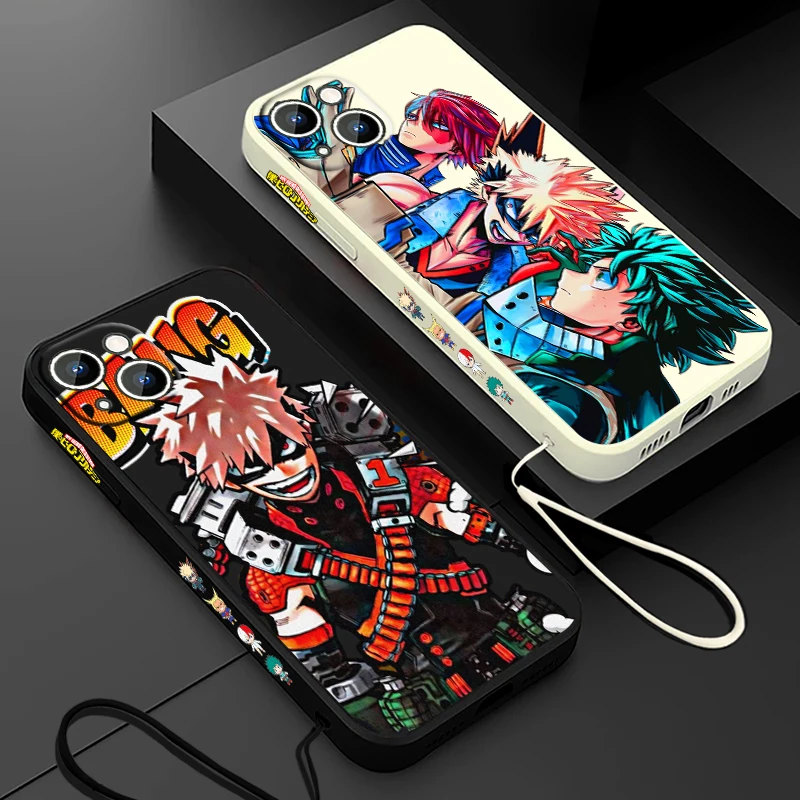 Etui na telefon Apple iPhone 15 14 13 12 11 Pro Max Plus 8 7 SE Liquid lewe liny Capa etui Anime My Hero Academia