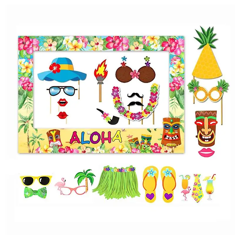 23 Stück hawaiianische Partydekorationen Photo Booth Requisiten Papier Ananas Blume Sommer Strand Pool Party Hawai Aloha Partyzubehör