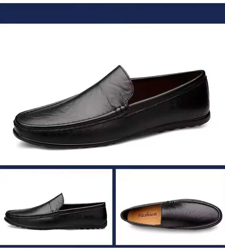 Echtes Leder Herren Freizeitschuhe Marke Italienische Herren Loafer Mokassins Atmungsaktive Slipper Schwarze Weiche Fahrschuhe Übergröße 37-47 – Detail 8