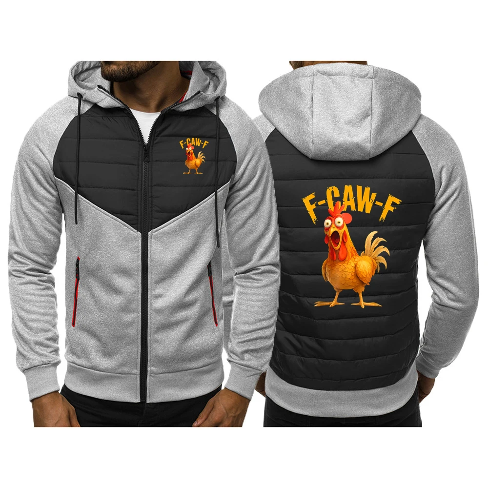 F Caw F Chicken FCAWF 2025 الربيع والخريف الرجال جديد ثلاثة ألوان المرقعة سستة هوديس معطف موضة السترات ضئيلة