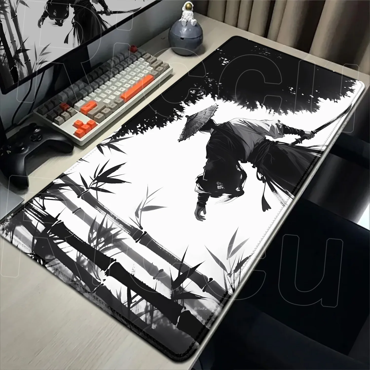 Samurai Warrior black and white drawing MousePad Gamer Computer PC Accessories Keyboard Table Mouse pad Company Gaming Desk Mats