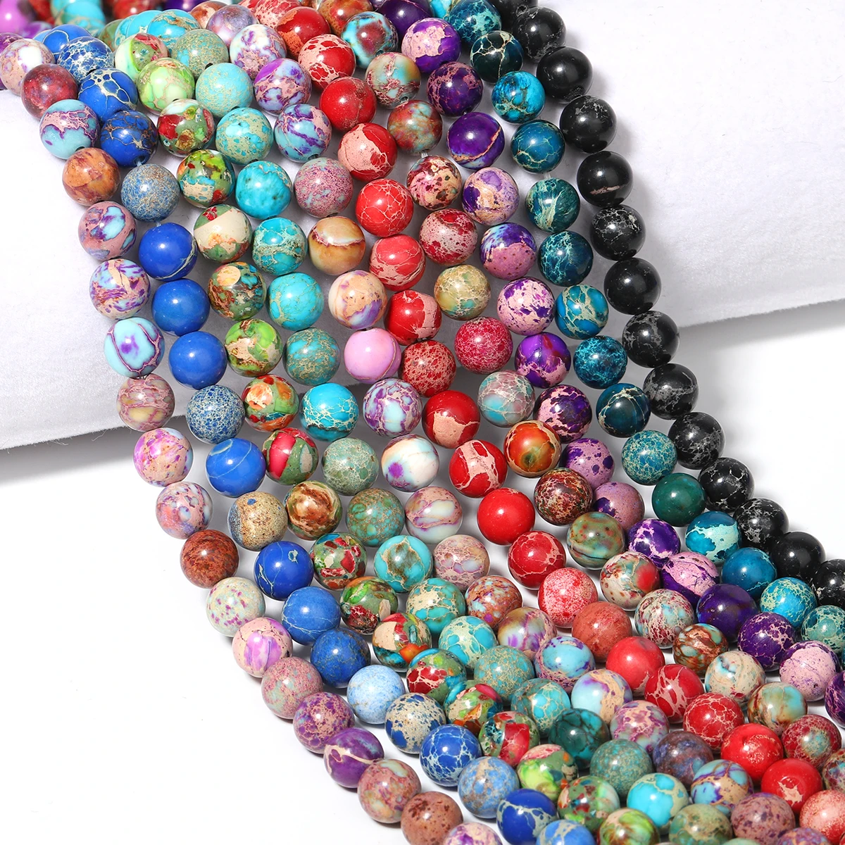 6/8mm Natural Imperial Jasper Turquoise Colorful Sea Sediment Jasper Round Loose Stone Beads Jewelry Making DIY Bracelet Pendant