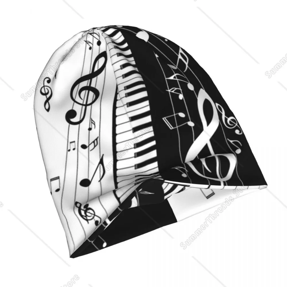 مفاتيح البيانو مجردة مع النوتات الموسيقية الدافئة محبوك قبعة الهيب هوب بونيه قبعة الخريف الشتاء في الهواء الطلق قبعات حريمي للجنسين الكبار #5
