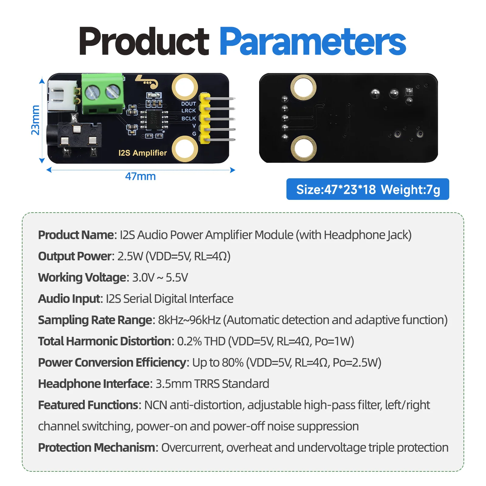 1PC I2S Audio Power Amplifier Module With 3.5mm Headphone Jack for Arduino DIY Projects Compatible with Lego Blocks