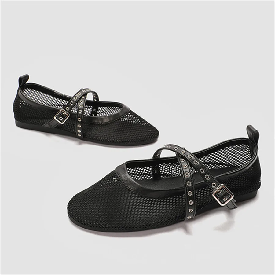 Luksusowe damskie siatkowe baletki drążą paski Mary Janes mokasyny buty do tańca letnie buty do chodzenia damskie sandały Espadryle