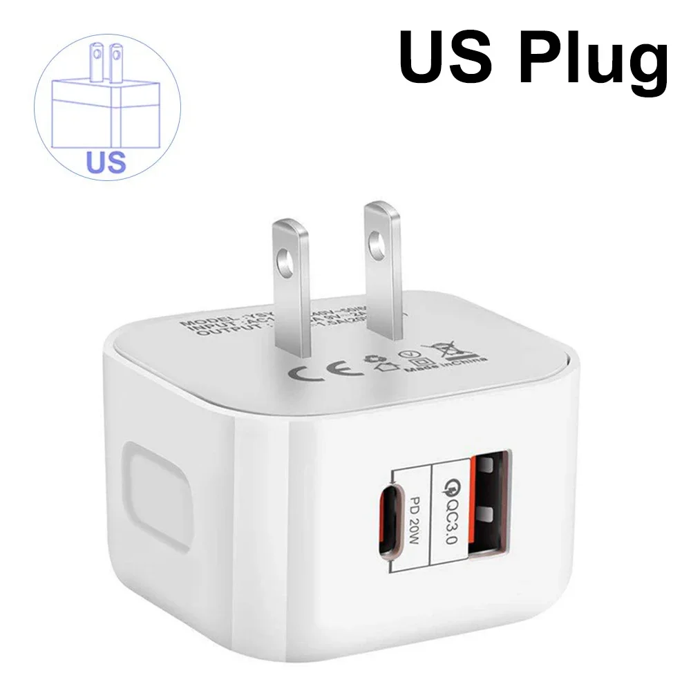 Quick 20W Dual Ports Wall Charger Type-C USB PD Phone Fast Charger Super Quick Charging Power Adapters EU/US/UK Plug For iPhone