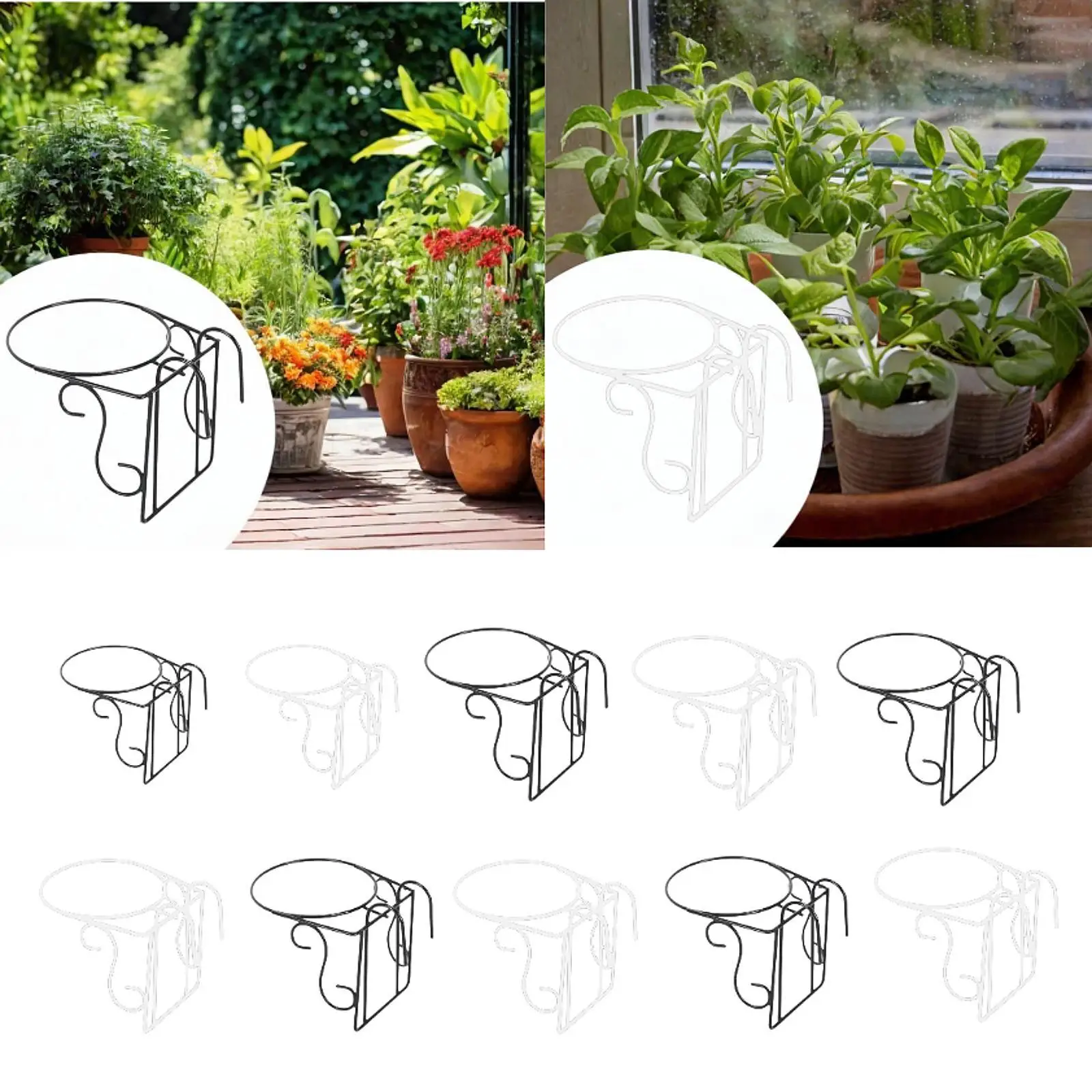 

Railing Flower Pot Hanging Basket Hanging Railing Planter,Multipurpose,Iron Art,Small Bonsai Display Rack for Outdoor Indoor