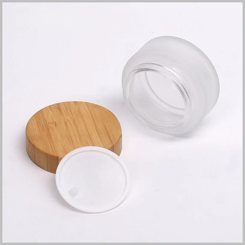 5 stks/partij 15/30/50/100/150/200g Massief Houten Bamboe cover Cosmetica Gezichtscrème Fles Matglas Crème Potten Groothandel