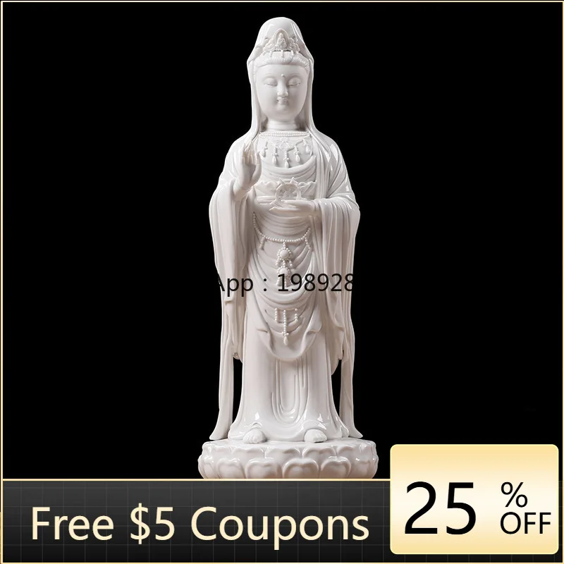 LYY Nanhai Guanyin Buddha Statue Worship Ornament Putuo Mountain Nanhai Guanyin Bodhisattva Standing Statue Craft