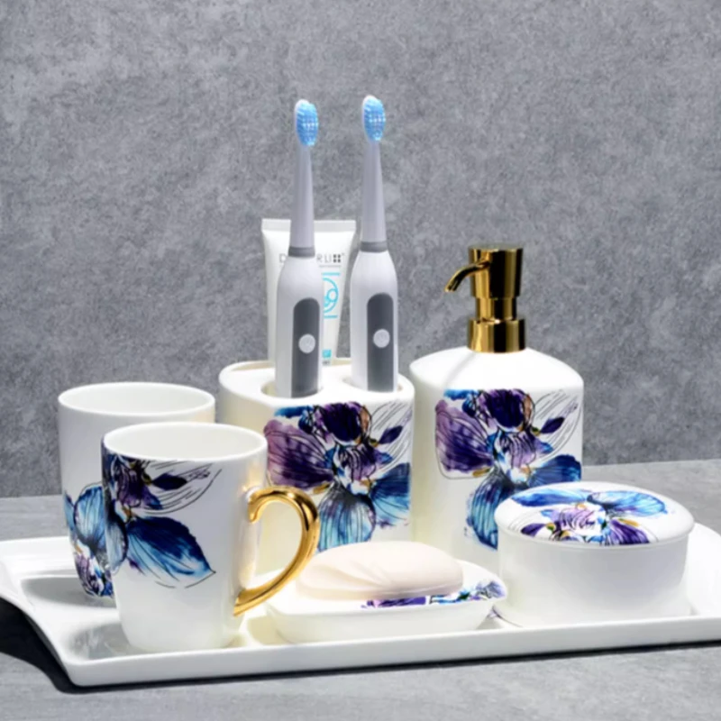 

Ceramic bathroom set Bathroom accessories Mouthwash cup Jewelry box Storage equipment Essential for tourism toothbrush holder