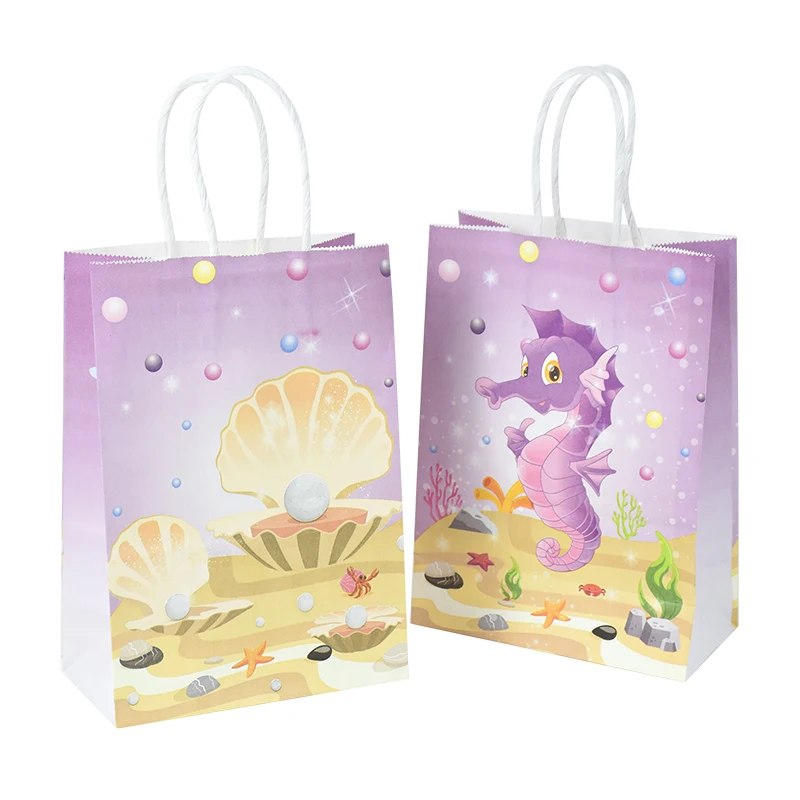 5pcs Cartoon Sea Animal Mermaid Tail Gift Bag Seahorse Mermaid Under The Sea Theme Party Baby Shower Birthday Gift Packaging Bag