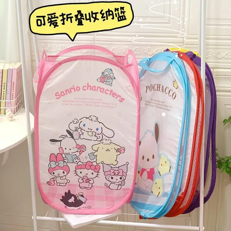 

Sanrio Cute Net Folding Large Capacity Dirty Clothes Basket Kuromi Melody Cinnamon Roll Home Dormitory Laundry Basket Kawaii