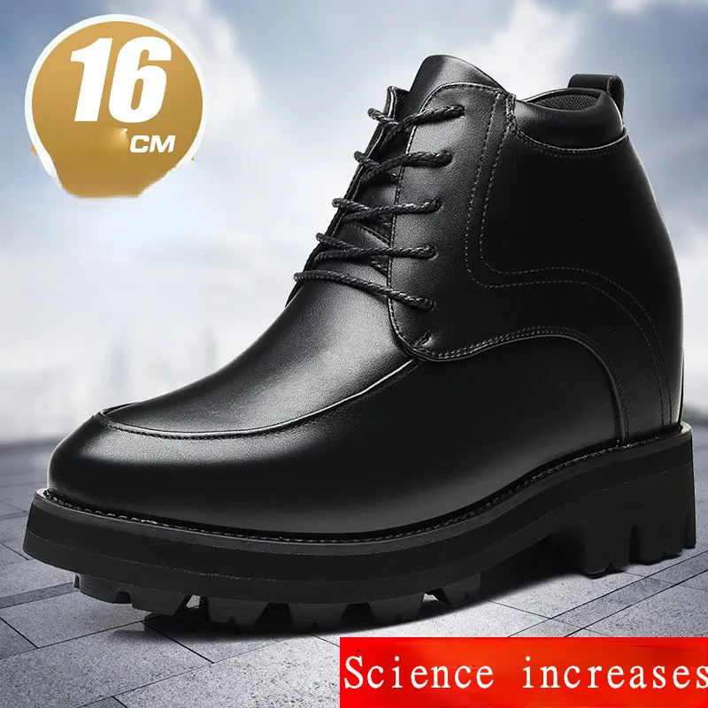 Elevator 16cm Super High Men\'s Banquet Nightclub Height Increasing Shoes Men Science Inner Height Heightening Black Leather Shoe