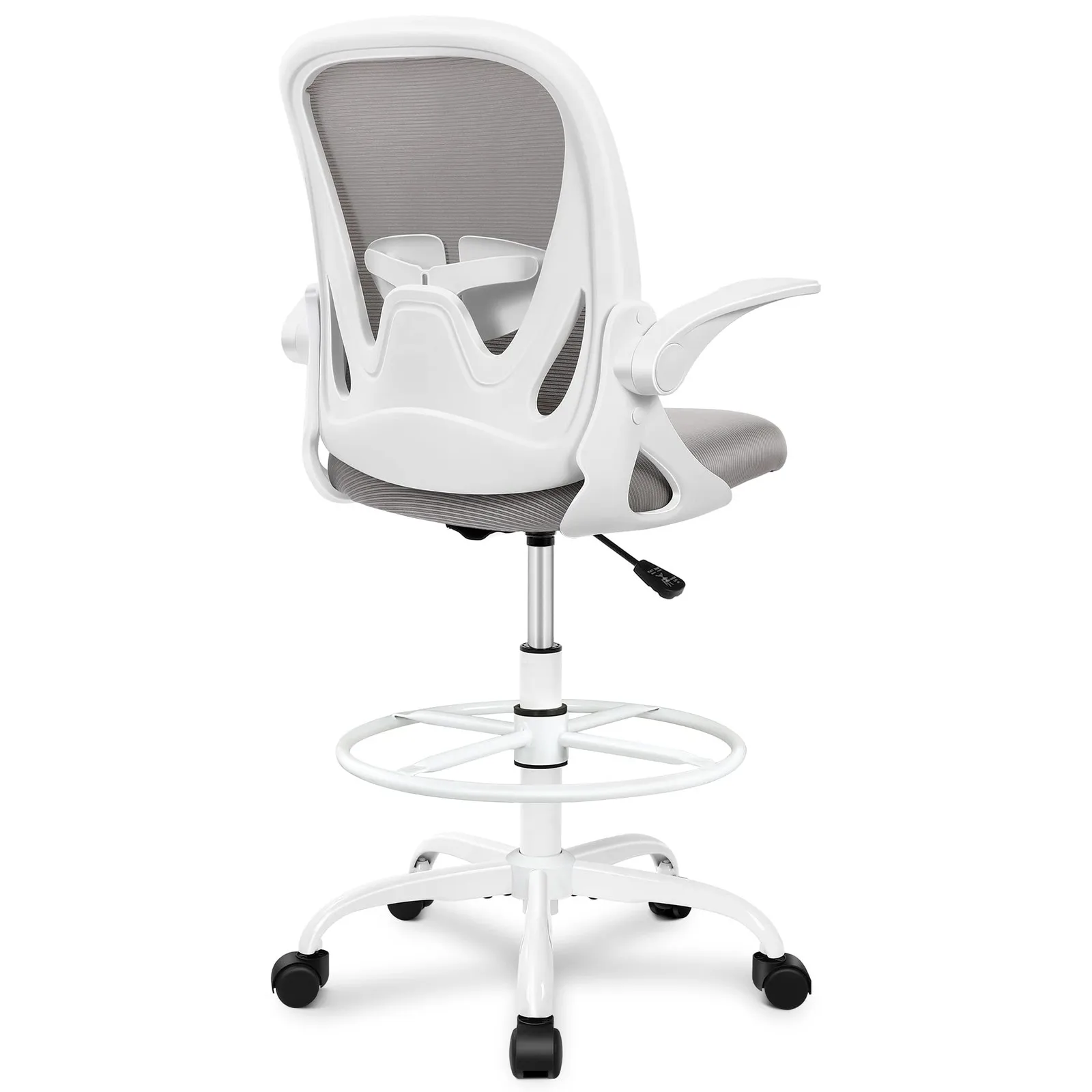 Primy Ergonomic Drafting Chair with Flip-up Armrests Tall Office Chair Grey