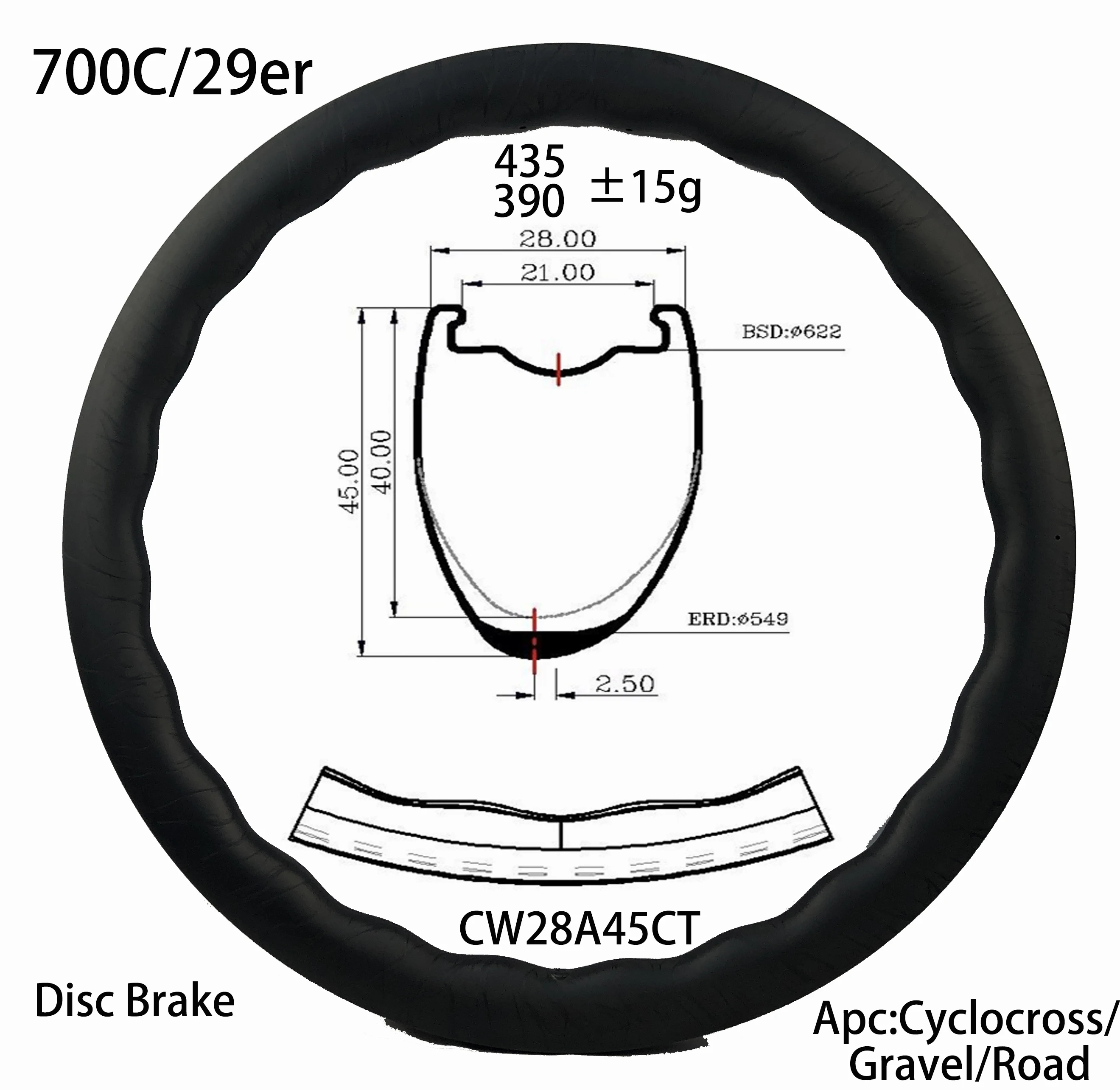 asymmetry wave carbon bike wheel 28mm width disc brake version 45mm depth clincher tubeless UD 3K 12K light weight cycle parts