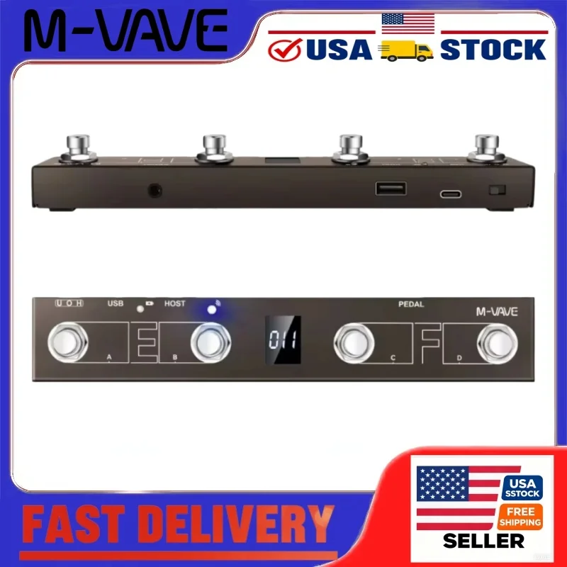 M-VAVE Chocolate Plus Wireless MIDI Controller Pedal 4 Foot Switches Host Interface BLE-MIDI for Stage Studio Recording