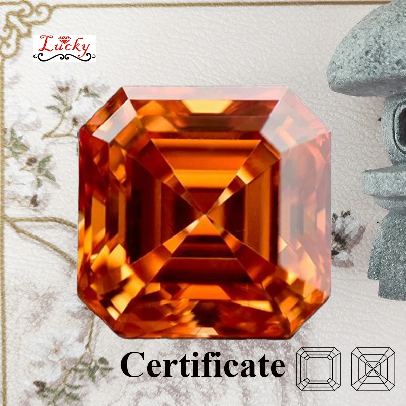 

Moissanite Asscher Shape Top Quality Orange Color for Charms DIY Jewelry Making Necklace Earrings Materials with GRA Certificate