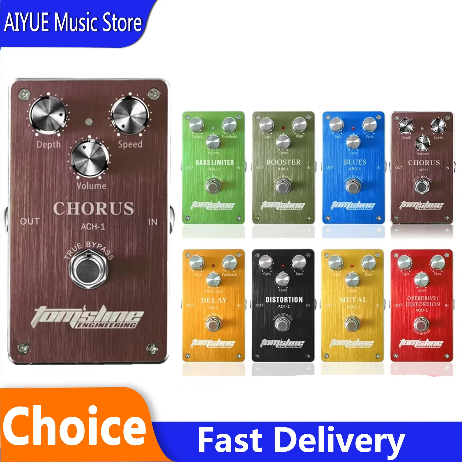 

AROMA Guitar Effects Pedal Distortion/Digital Delay/Overdrive/Chorus/Bass Limiter/Metal/Booster/Blues Distortion True Bypass