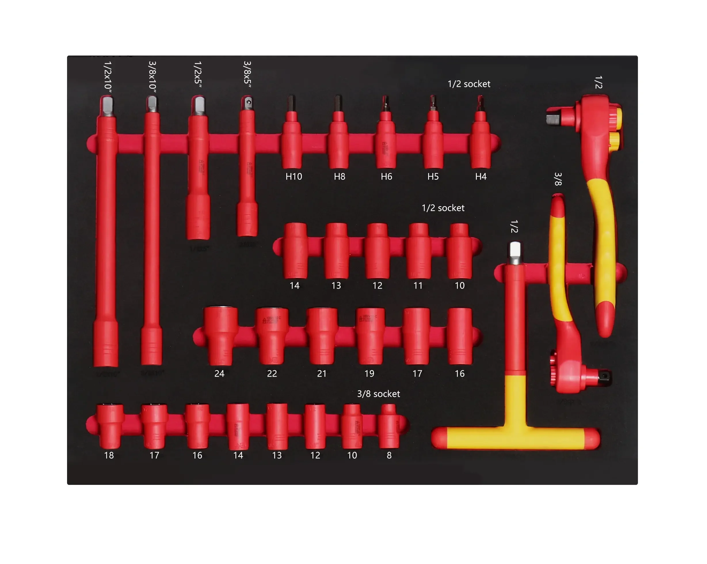 31PCS EVA Foam Lade Professionele 1000V VDE Geïsoleerde Elektricien Set socket Ratelsleutel Tool Set