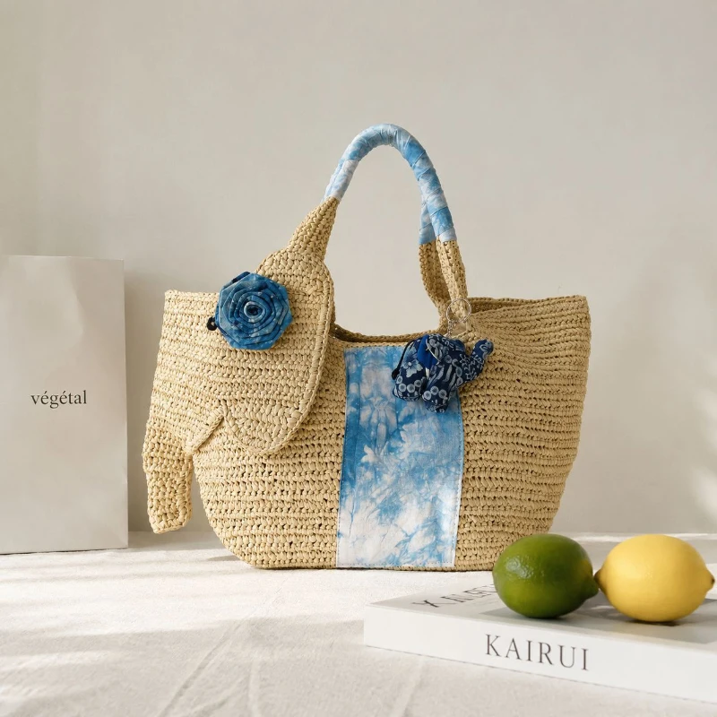 Elefantenförmige Schultertasche, Damen-Raffia-Strohtasche, Sommer-Strand-Urlaubstasche, Modische Chic-Tasche – Detail 12
