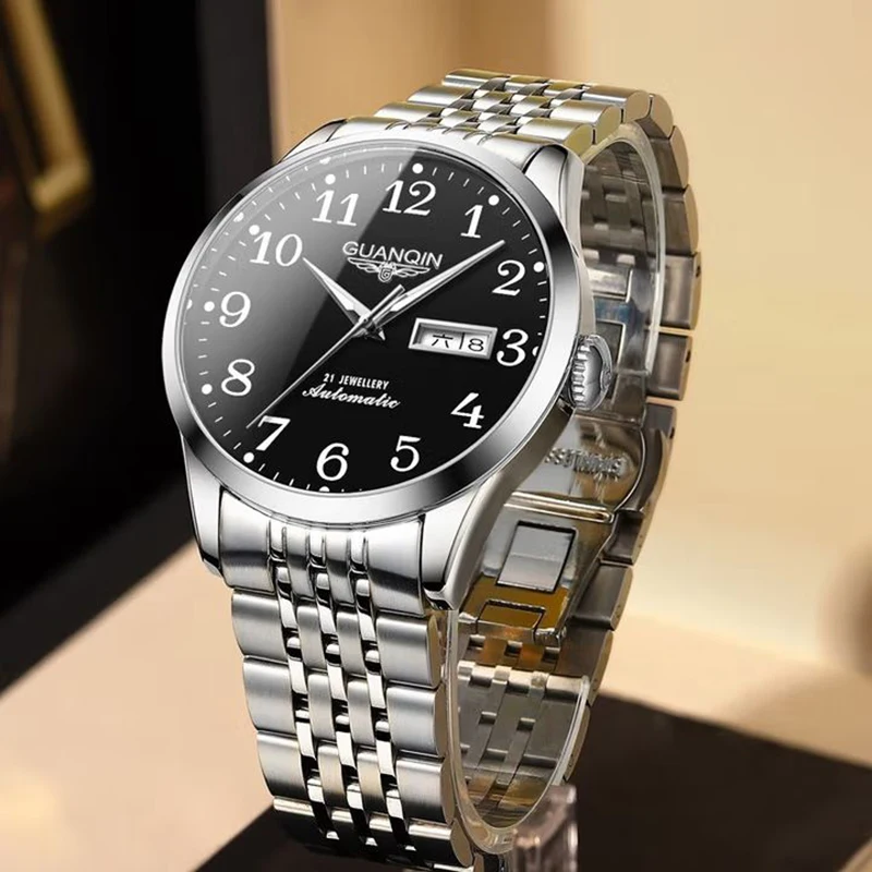 GUANQIN Mechanical Watches for Man Luxury Original Automatic Movement Sapphire Crystal Date Week Business Leisure  Waterproof