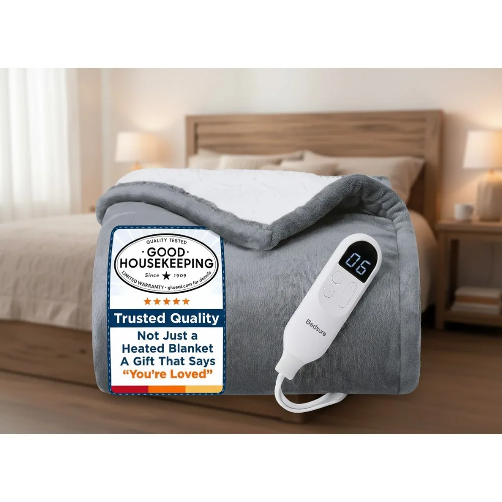 

Fast Heating Electric Throw Blanket with 6 Heat & 4 Timer Settings, Soft Flannel for Cozy Gifts (50x60, Grey)