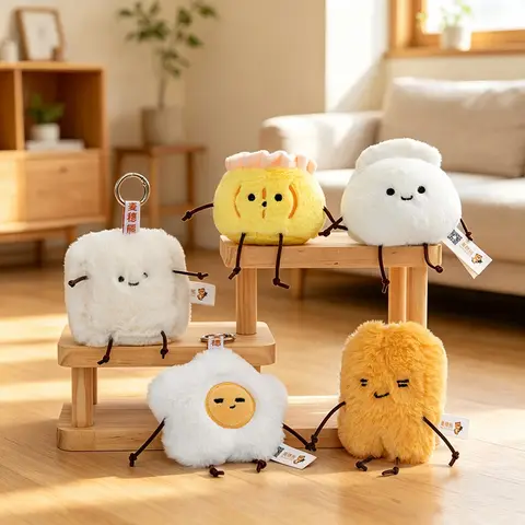 Kawaii Food Plush Keychain Steamed Bun Fried Egg Youtiao Shaomai Mantou Stuffed Doll Soft Plush Pendant Bag Decor Gift 8cm
