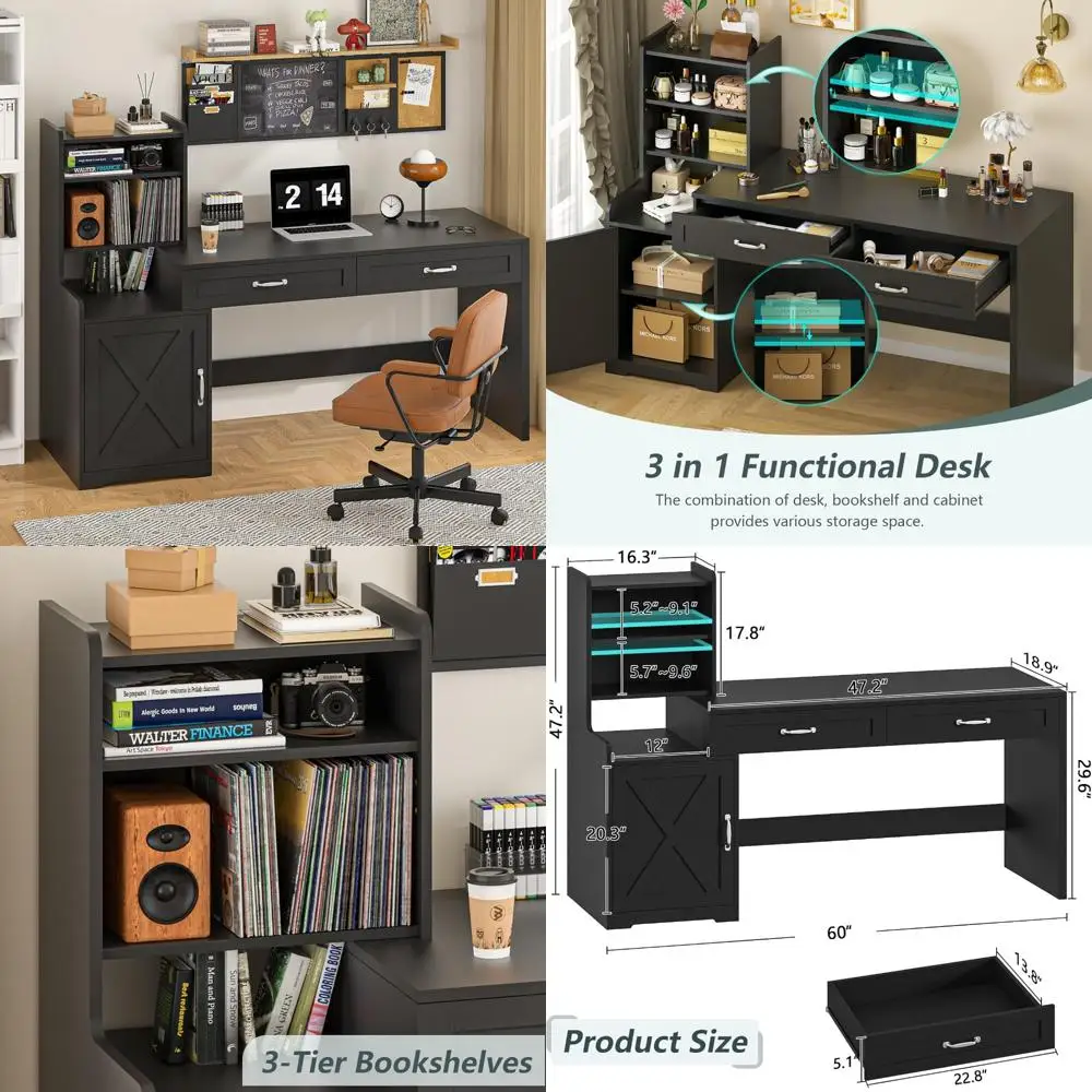 

Spacious Home Office Computer Desk with Storage and Bookshelf, Ideal for Writing, Gaming, and Studying