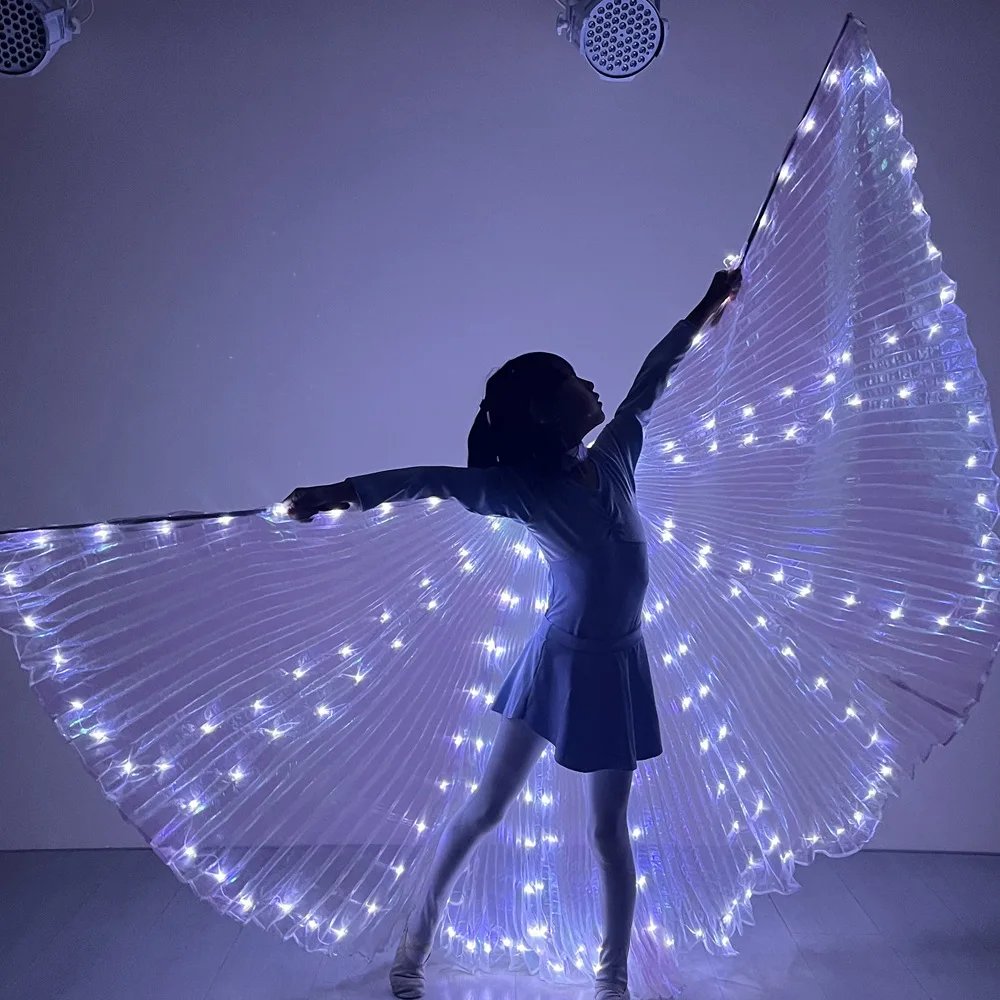 Ali a LED per ragazze Mantello per bambini per bambini Ali di Iside per danza del ventre a LED Spettacolo di carnevale Halloween Natale Ala di farfalla di colore bianco