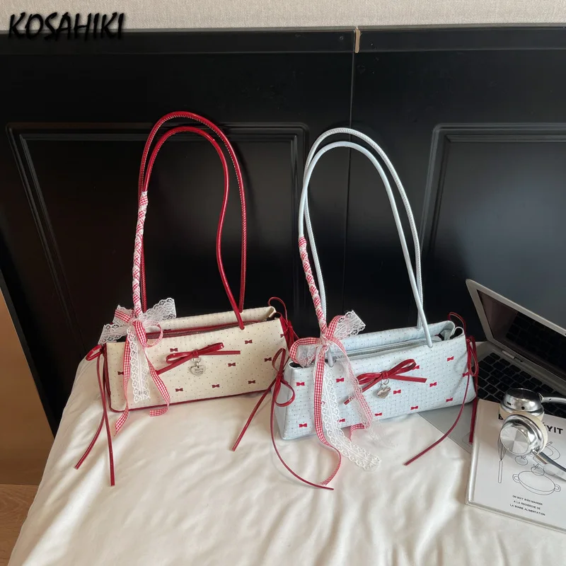 

Fashion All Match Sweet Bow Underarm Bag Luxury Design Y2k Aesthetic Shoulder Bags Office Lady Elegant Fairy Women's Handbags