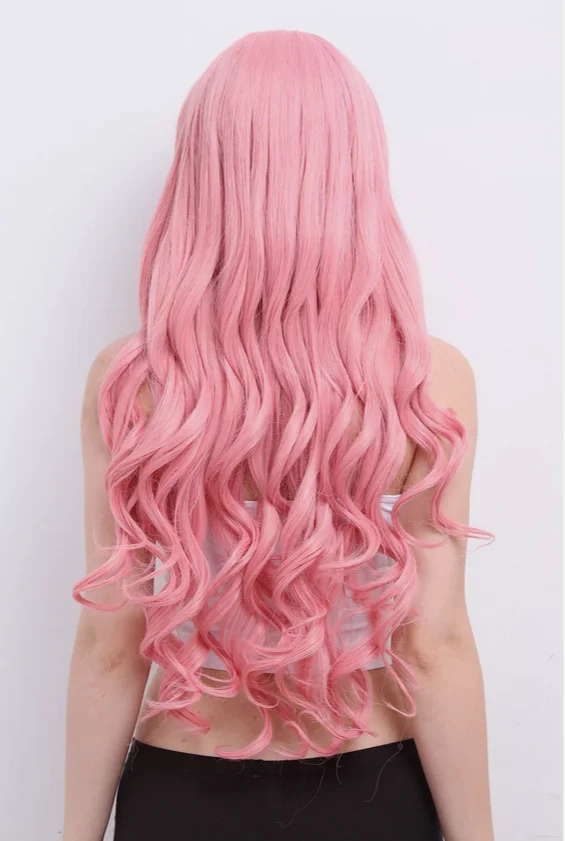 Woman Natural Smooth Synthetie Long Wavy Cosplay Wig Party Pink Wigs