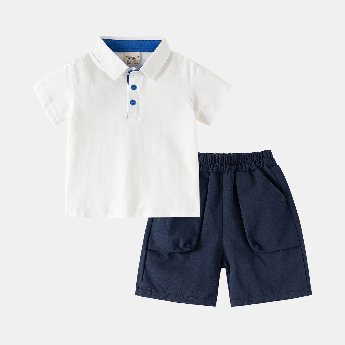 UNITIM Summer Children Boys Outfits Kids Boys Short Sleeve Polo Shirt Suit Casual Turn Down Collar Contrast Striped Top 2PCS Set