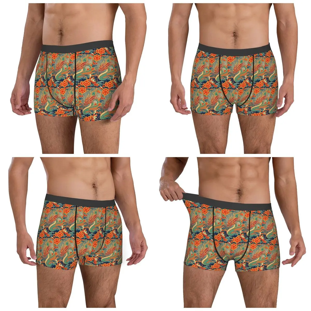 Boxer Underpants Shorts Chinese Dragon Asian Oriental Style Art Panties Male Ventilate Underwear for Homme Man Boyfriend Gift