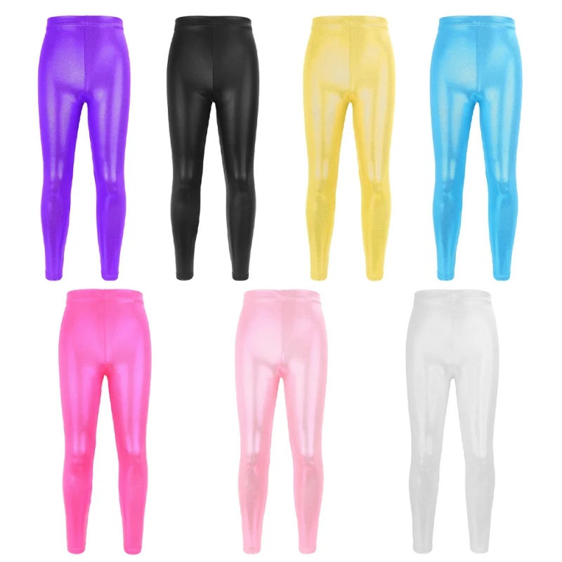 Pantaloni da ballo per bambini Leggings per ragazze bambino Candy Shiny Glitter Metallic Pants ginnastica Stretch Fitness Skinny Hot Dancewear