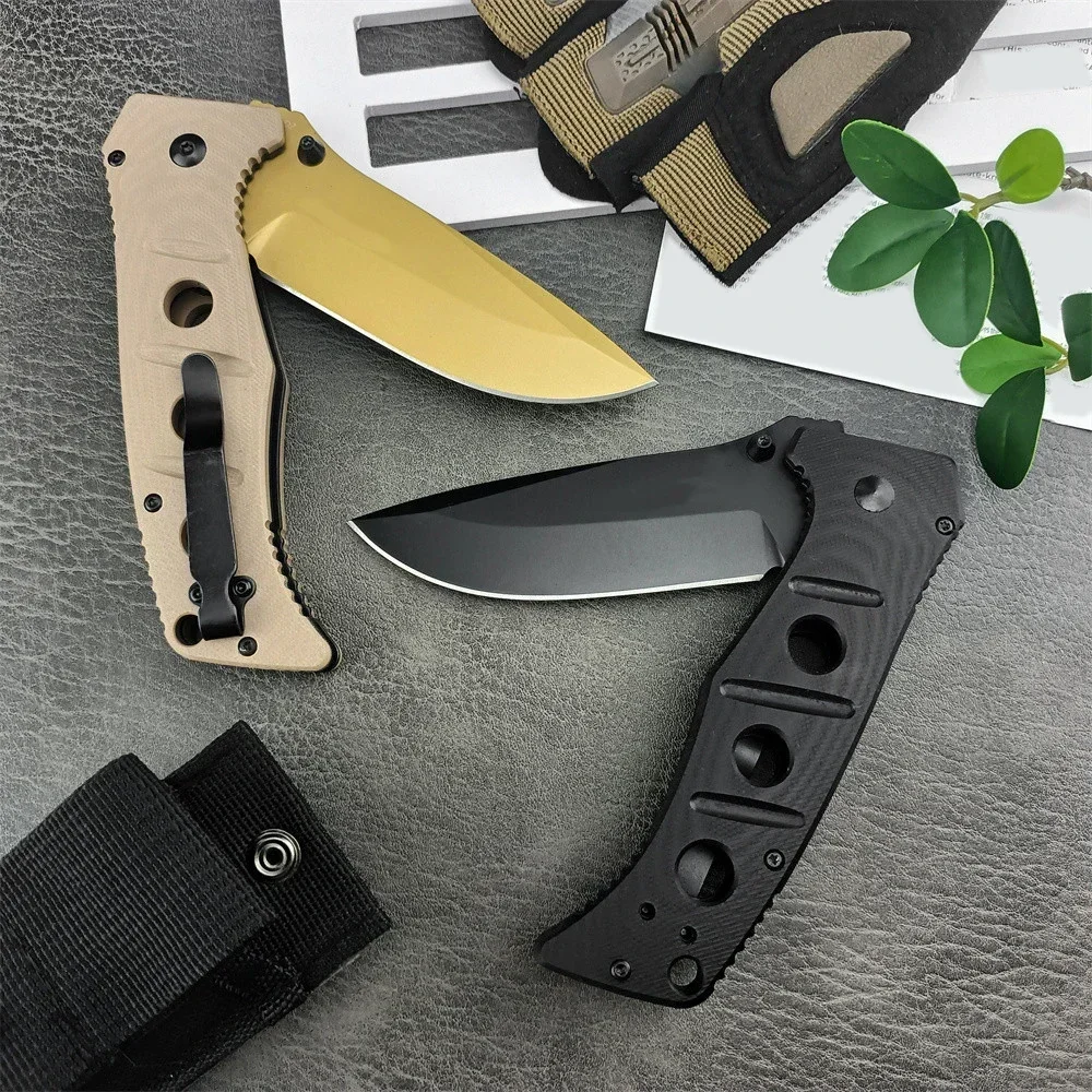 

BM 275GY-1 Adamas Folding Knife D2 Steel Blade G10 Handles, Gift Nylon Sheath Camping Pocket Knife Tactical Gear Knives