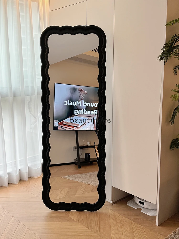 Nordic Wave Floor Full-Length Mirror Shaped Wall Hanging Highly Clear Mirror