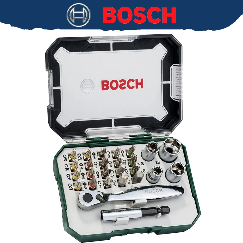 

BOSCH 2607017322 Набор отверток с мини-трещоткой, 26 предметов, компактный портативный многофункциональный инструмент, аксессуары