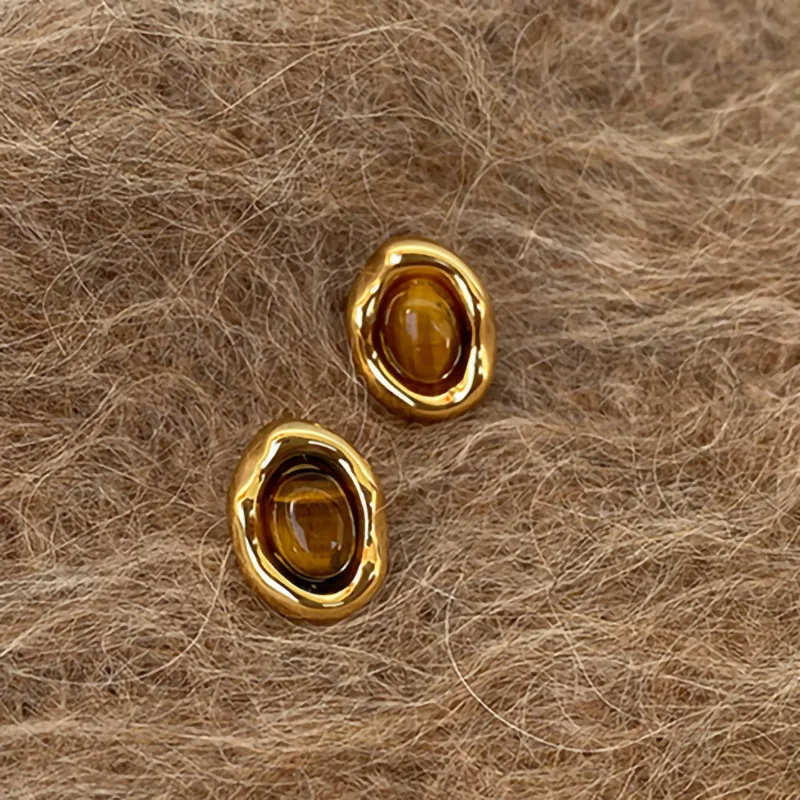 2026 New Gold Inlaid Tiger Stone Wedding Exquisite High-end Delicate Earrings Elegant Trend Personality Creative Romantic Gift