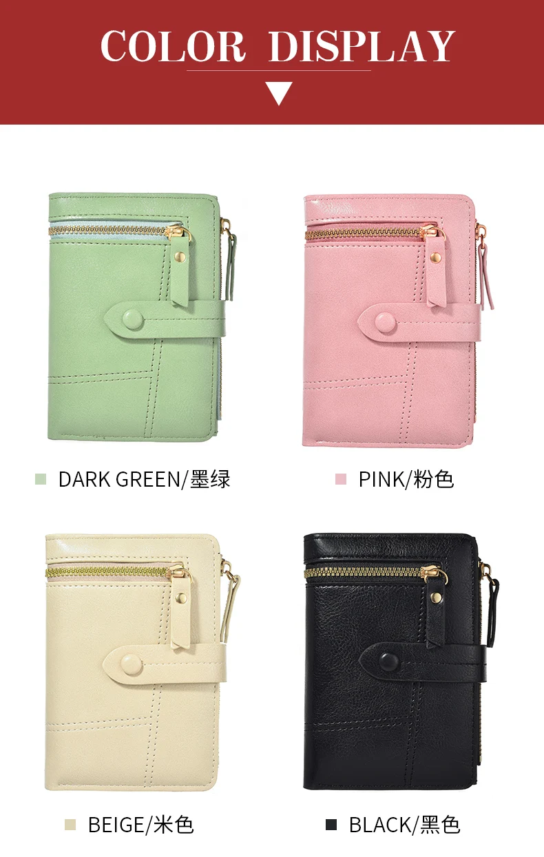 Neue Geldbörse Damen Europa Und Amerika Hohe Qualität PU Leder Kurze Falten Geldbörse Vertikale Doppel-reißverschluss Mode frauen Brieftasche – Detail 9