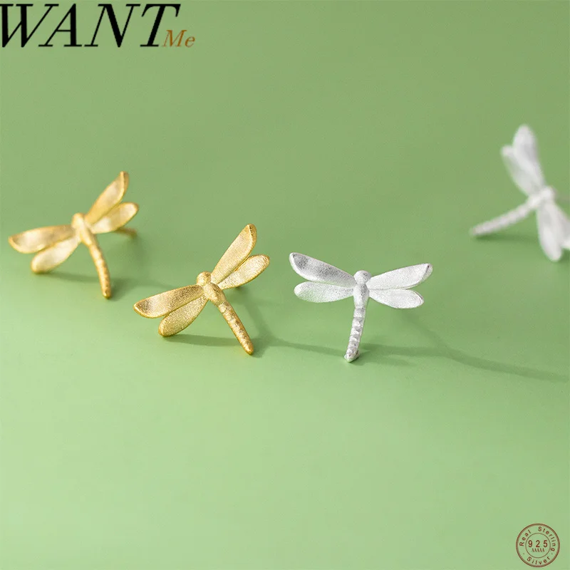 

WANTME стерлингового серебра 925 пробы, модные милые серьги-гвоздики с матовыми животными и стрекозами для женщин, элегантные очаровательные украшения для рождественской вечеринки
