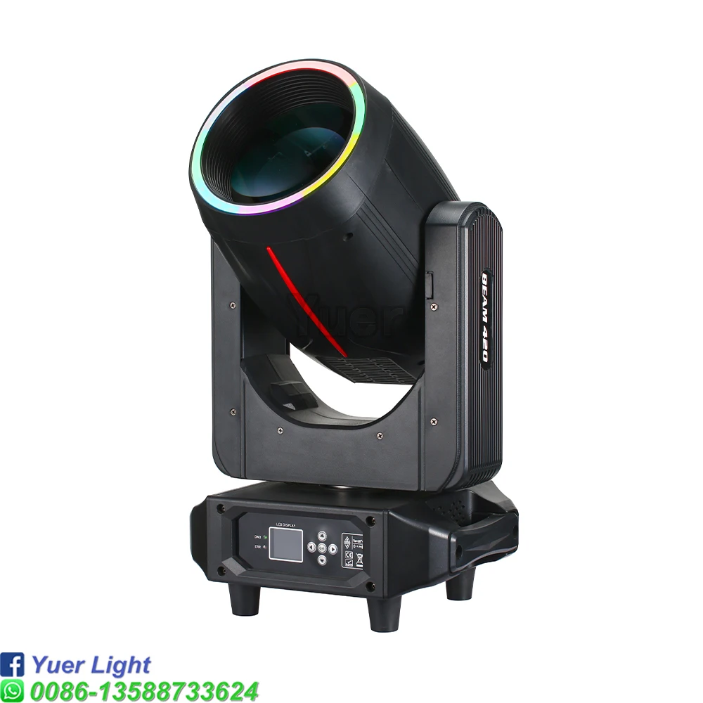 YUER NEW 420W Prism Beam Light 14 Colors 4 Prisms 540° Pan 270° Tilt DMX512 LED Ring for Concerts Theaters Events Lighting