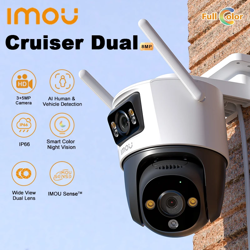 IMOU Cruiser Dual 8MP PT Camera Lens 3.6mm Outdoor Home Security IP Camera AI Human Vehicle Detection Surveillance Camera