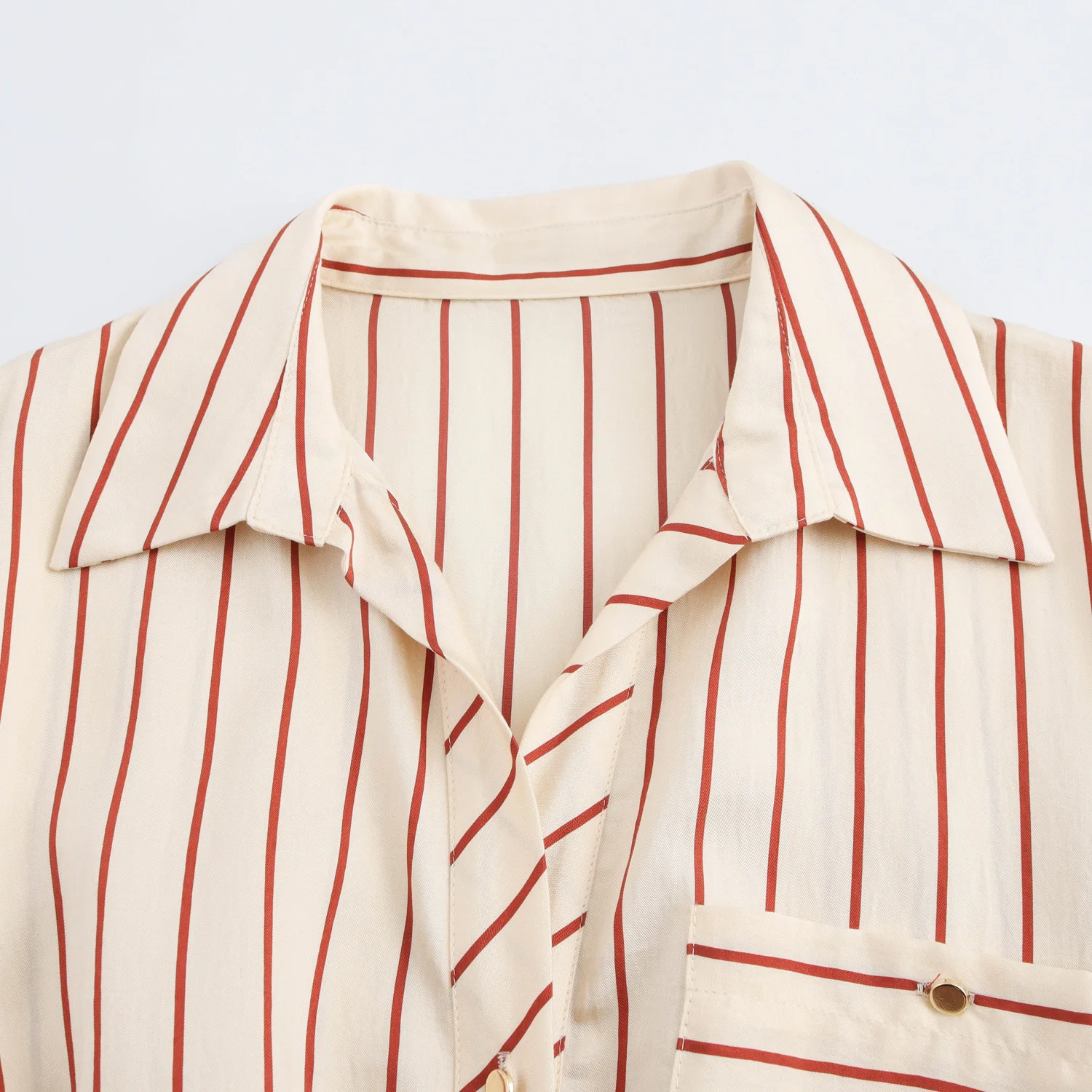 Modisches Revers-gestreiftes Druckkleid 2025, Frühling und Sommer, mittlere Ärmel, einreihig, lockeres Hemd, langes Kleid, Damenkleid mit Gürtel