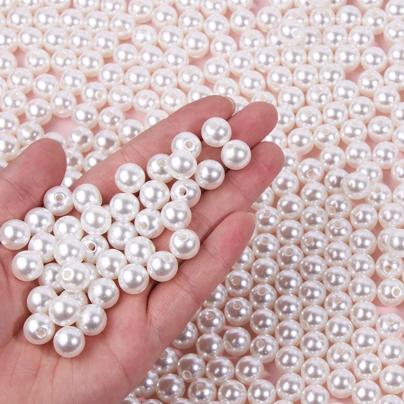 50-500pcs Ivory Fake Pearl Loose Acrylic Beads with Hole for Bracelet Necklace DIY Earrings Vase Fillers Jewelry Making Decor