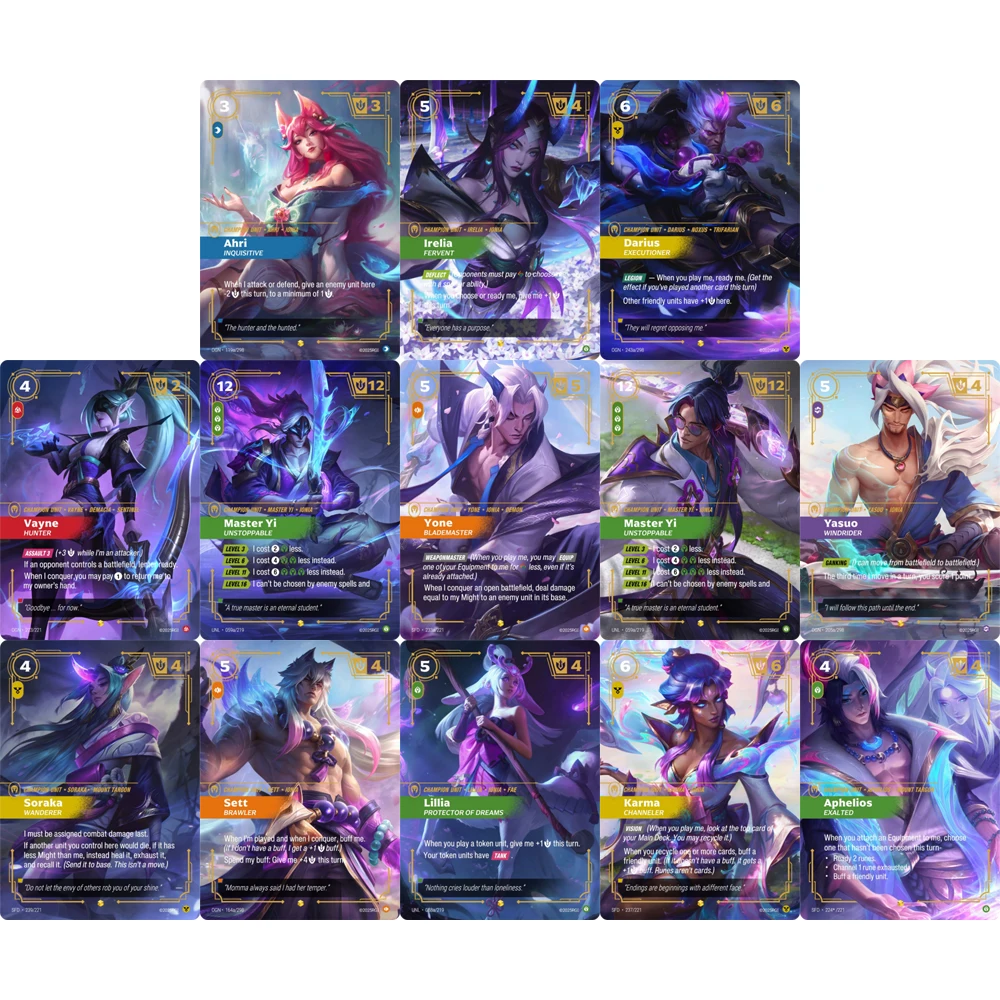 

DIY League Of Legends Collectible Cards Master Yi Yone Sett Yasuo TCG Hot Stamping Textured Collectible Cards High Quality Made