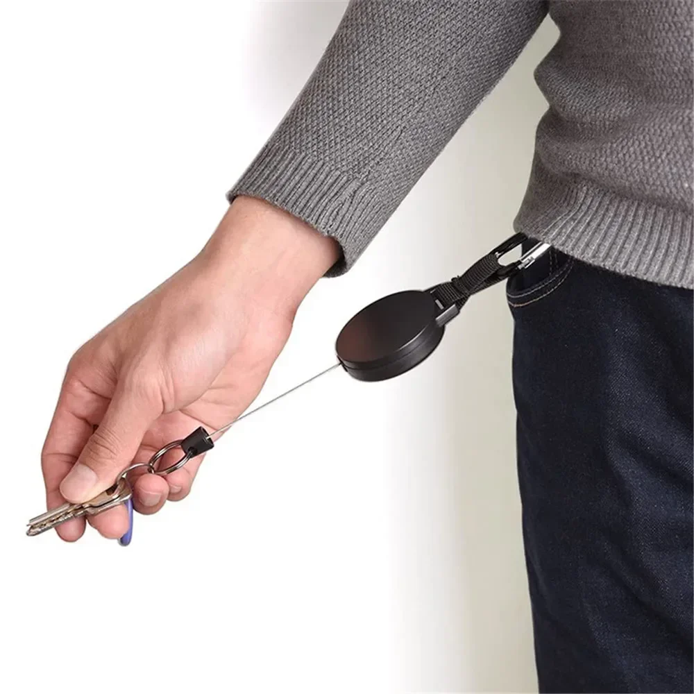 Retractable Keychain Steel Wire Cord Pull Key Ring Badge Holder Portable Anti-lost Car Key Chain High Elastic Carabiner EDC